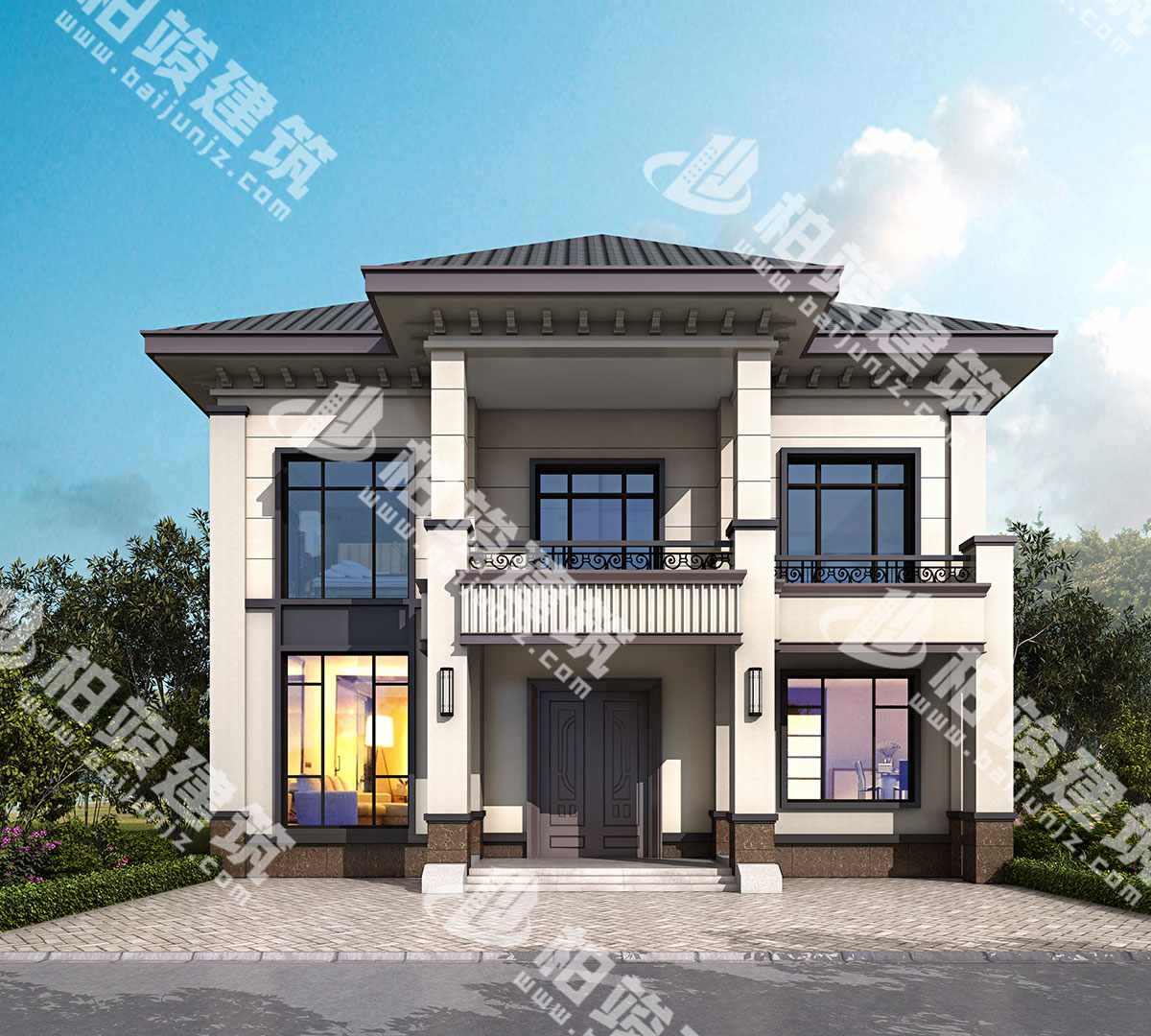 造价26万，带柴火房的二层简欧风农村自建房设计图