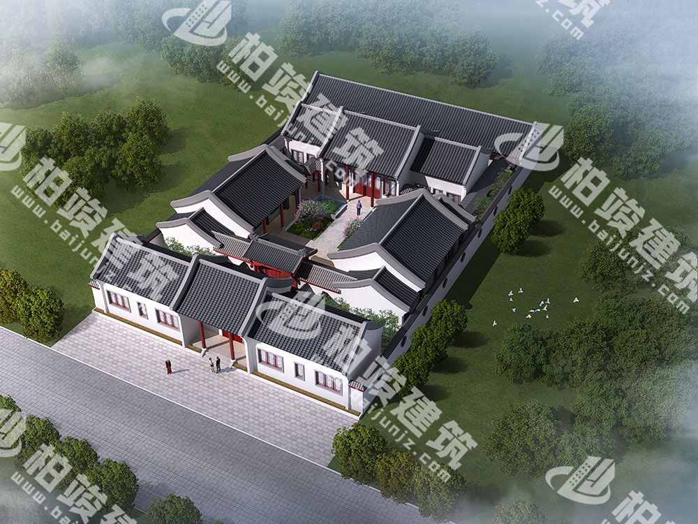 农村自建四合院设计图，三进院落，占地1292㎡，内部15室