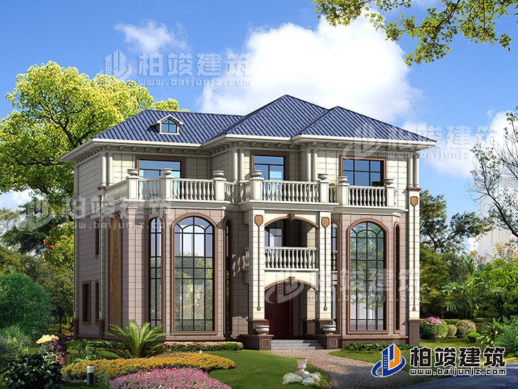 占地190平客厅挑高三层楼房设计图，复式结构BZ364-简欧风格