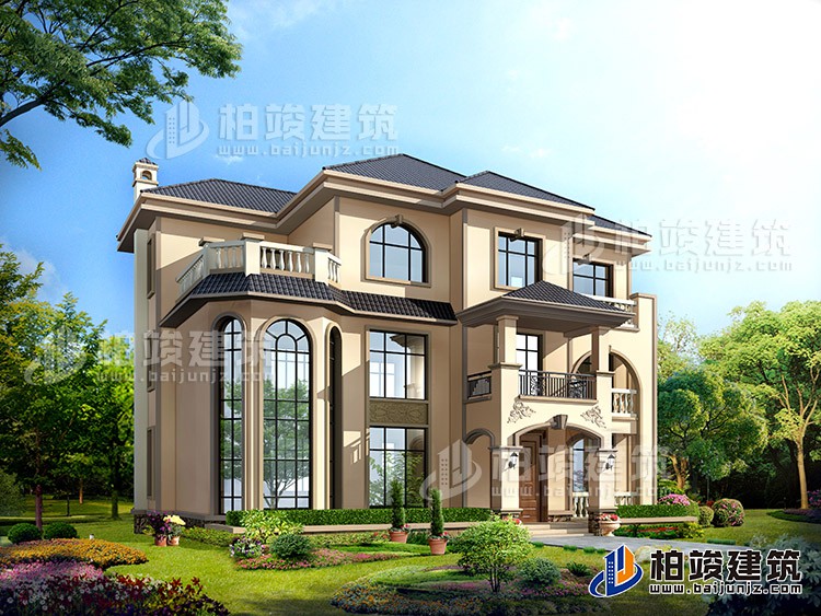 豪华三层别墅设计图纸（含效果图），欧式风格设计图纸BZ377-简欧风格