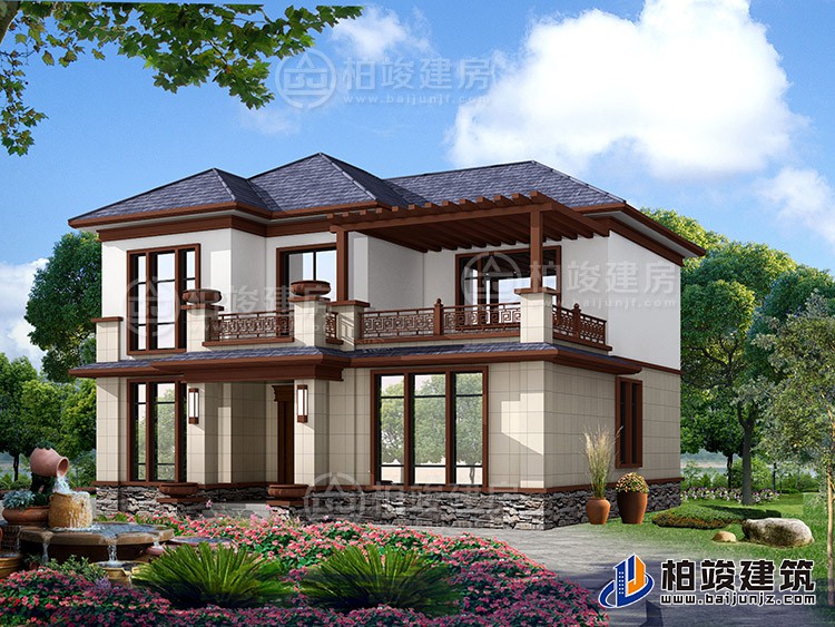 2019新款农村20万元二层小楼图，占地140平米左右BZ288-新中式风格