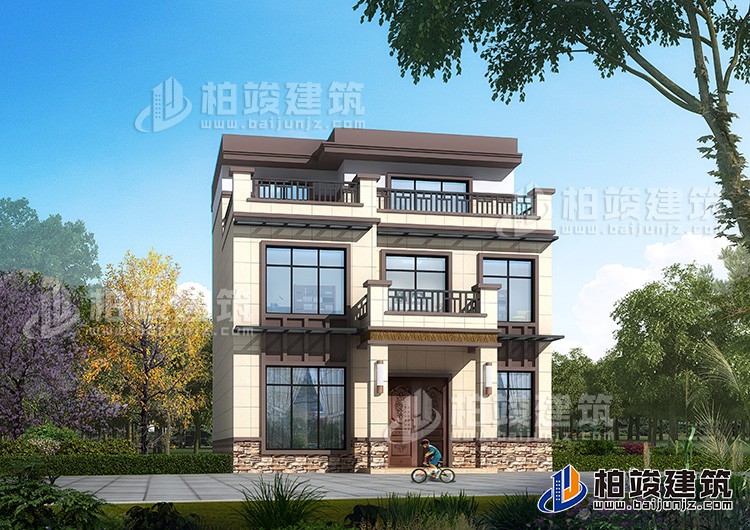 农村三层120平米房屋设计图及效果图，造价20万BZ3515-新中式风格