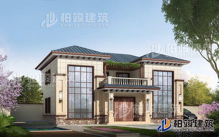 二层新农村170平方米小双拼房屋设计图纸，全套施工图及效果图BZ2523-新中式风格