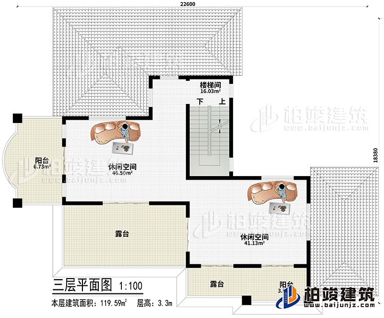 顶层：2休闲空间、2露台、2阳台、楼梯间