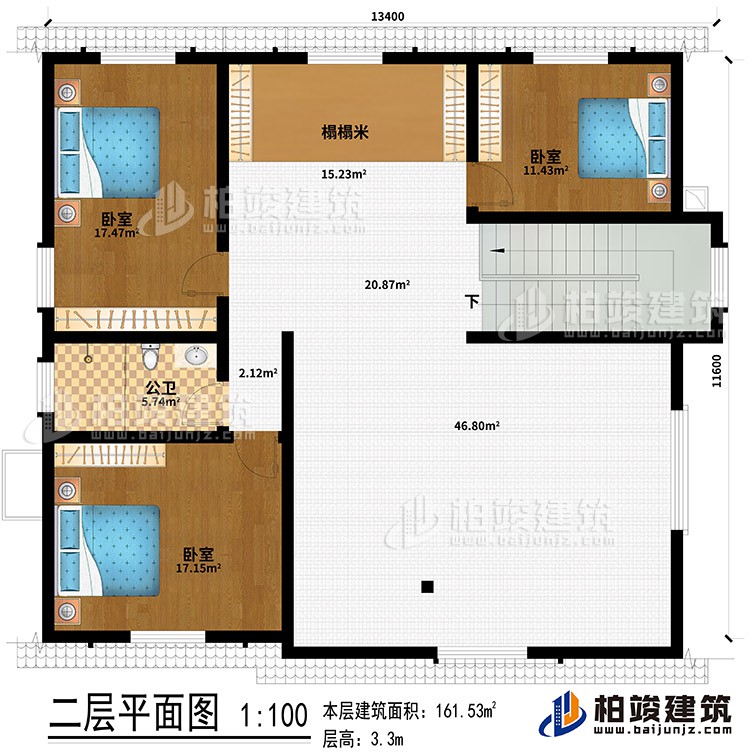 阁楼：榻榻米、3卧室、公卫